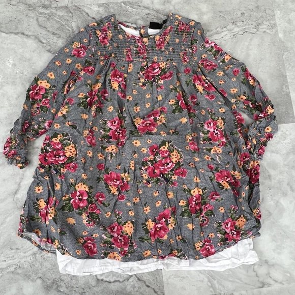 KIDPIK Black Multicolor Floral Dress Girls Size XL Xlarge 14‎ Gray with Pink - Picture 2 of 4